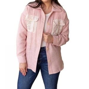NEW Grace + Emma lace long sleeve shacket shirt jacket with pockets! Oversize XS